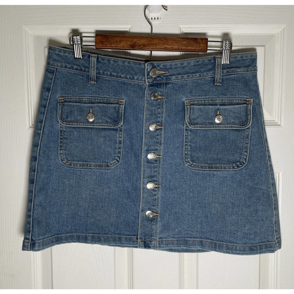 American Eagle Skirt Womens 12 (33) Super Stretch Hi Rise A Line Denim Button Up - Picture 2 of 8